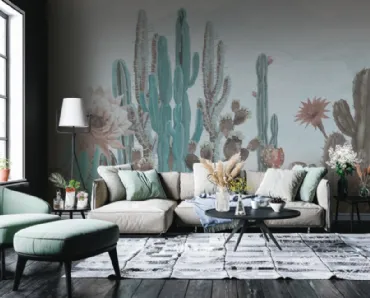 Carta da parati con cactus rosa e verde Fantasia WPC 582 di Caos Creativo by Rossi&Co