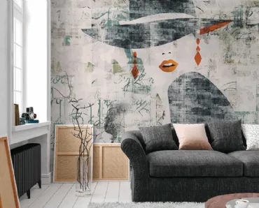 Carta da parati donna con cappello Wall Writing WPC 337 di Caos Creativo by Rossi&Co