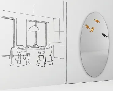 Specchio appendiabiti Bird Watch Mirror con uccellini in fusione di ottone di Minotti Italia