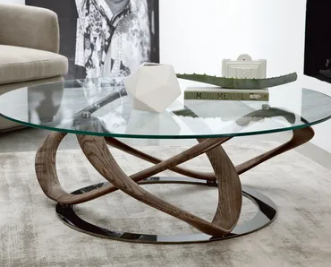 Tavolino in cristallo con base in legno massello Infinity di Porada