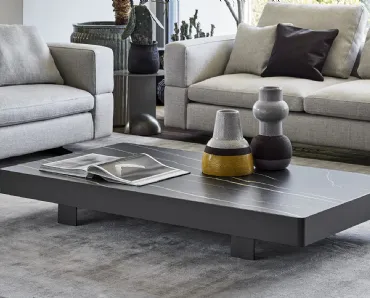 Tavolino rettangolare Jazz con top in ceramica e base in metallo di Bonaldo
