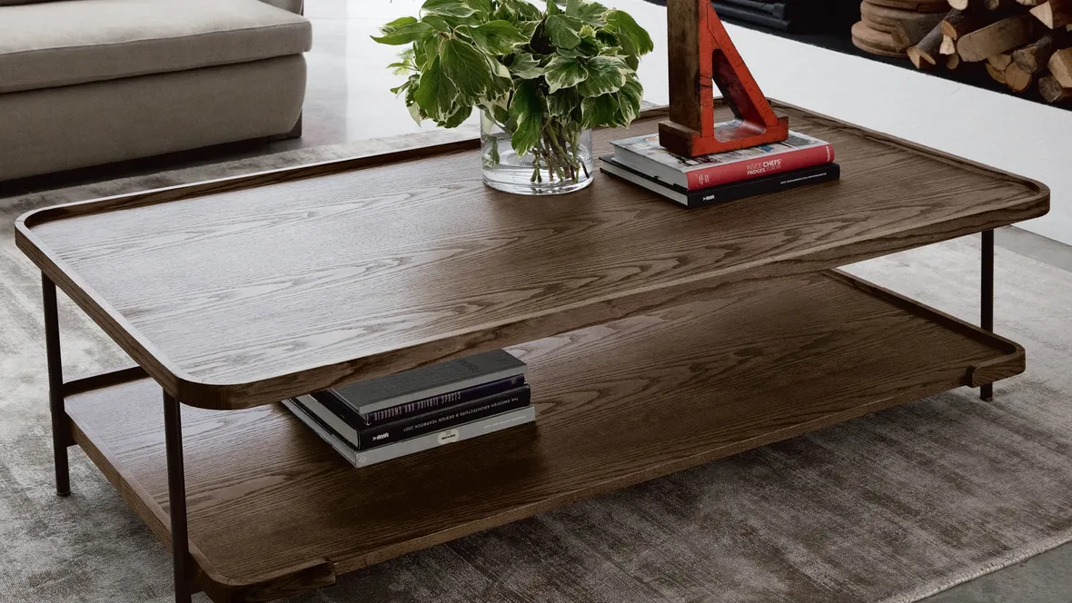 Tavolino rettangolare in legno di frassino e piedini in metallo Koster 150x80 di Porada