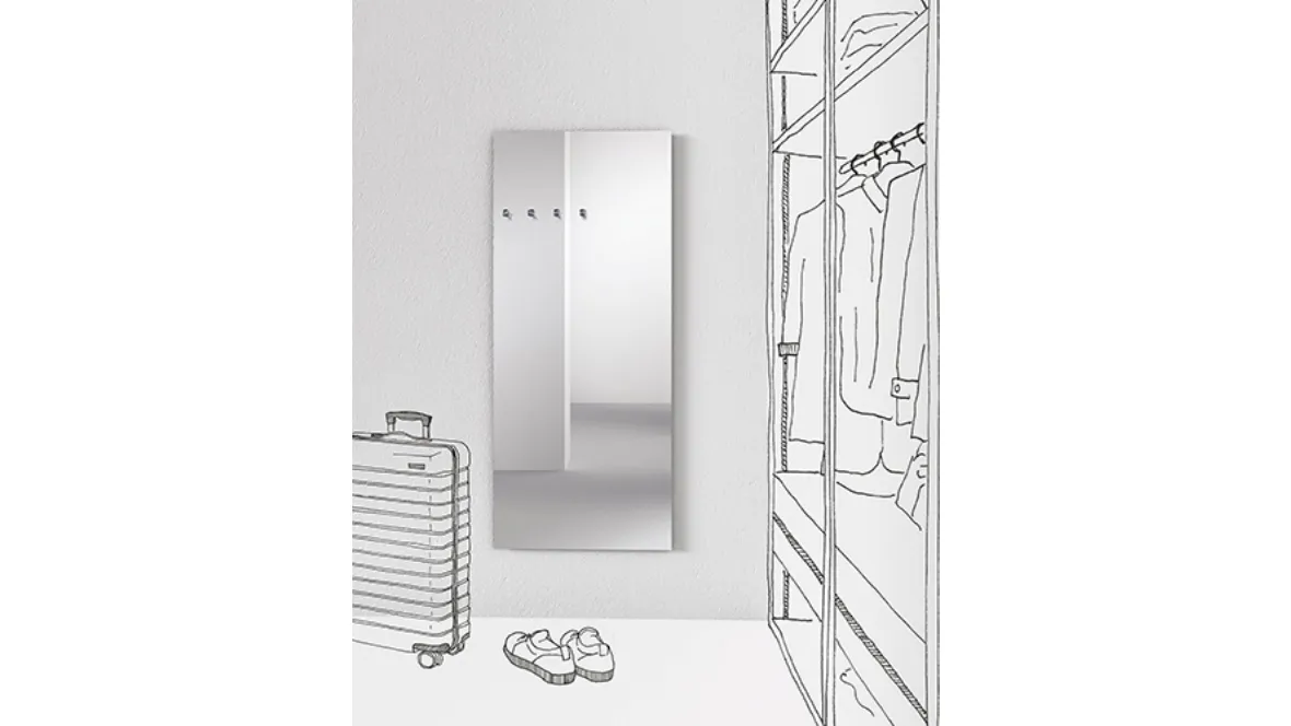 Specchio Appendiabiti in fusione di ottone cromato dal design minimal Chiodo Fisso Mirror di Minotti Italia