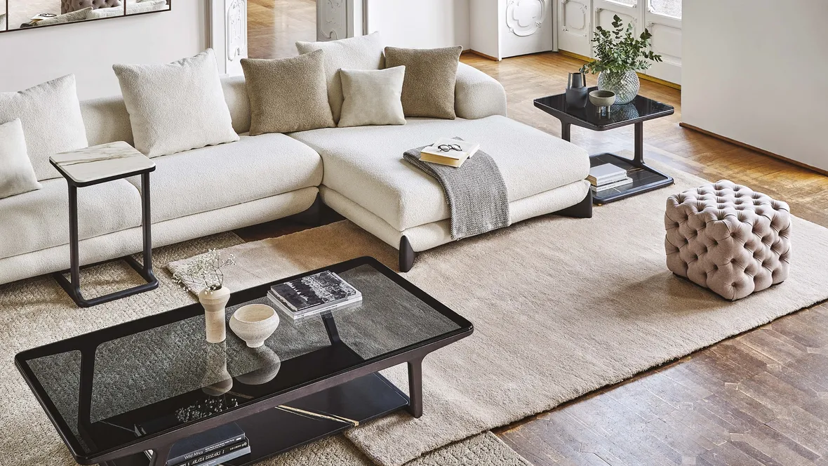 Tavolino con piano in cristallo Script 150 di Porada