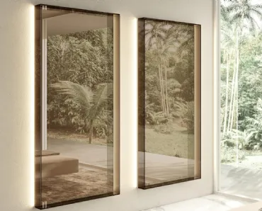 Specchiera Glass con cornice in vetro temperato fumé Bronzo di Lago