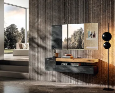 Specchio modulare realizzato in vetro a specchio e vetro effetto marmo 36e8 di Lago