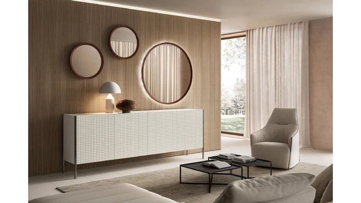 Specchio tondo con cornice in legno Peep di Capo d'Opera