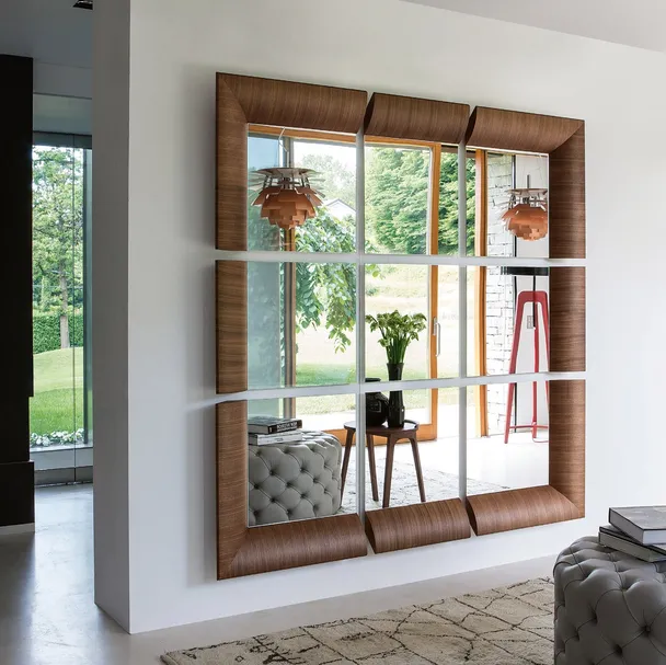 Specchio modulare Triple con cornice in legno di Porada