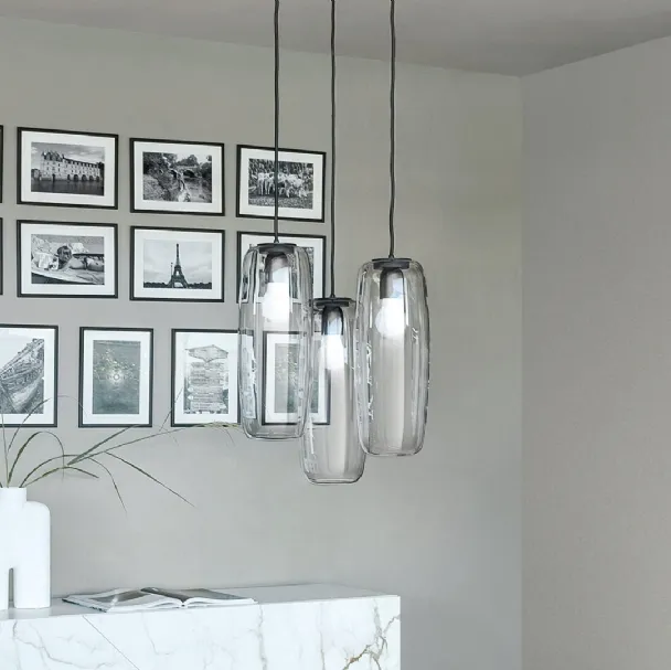 Lampada a sospensione in vetro soffiato trasparente Bio-s di Bonaldo