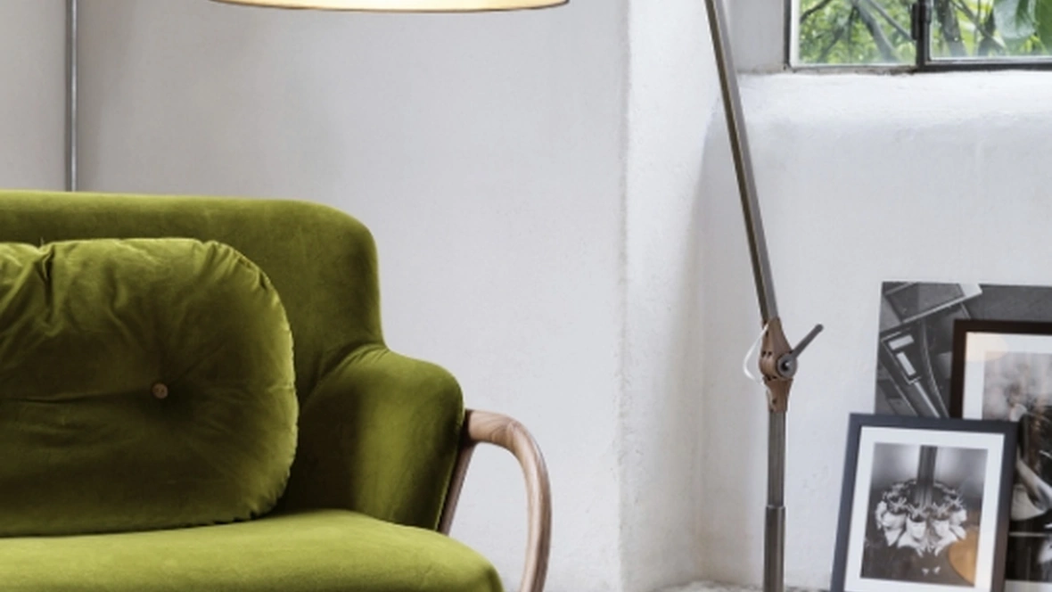 Lampada da terra Gary in metallo, marmo e tessuto di Porada