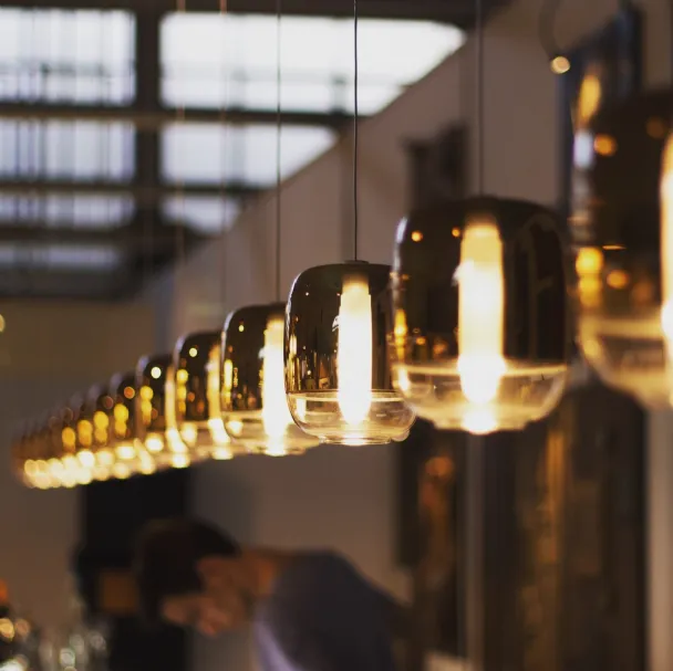 Lampada a sospensione in vetro Gong Mini di Prandina