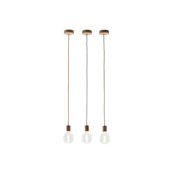 Lampada a sospensione con elementi in legno e cavi ricoperti in corda Ready Wood di Caos Creativo by Rossi&Co