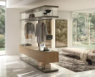 Cabina Armadio Air 1468 Freestanding in vetro trasparente e legno di Lago