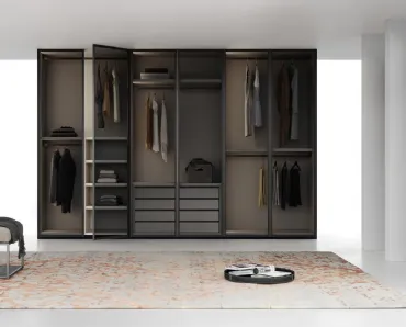 Armadio con anta battente in vetro con profilo in alluminio Linear di Fimar
