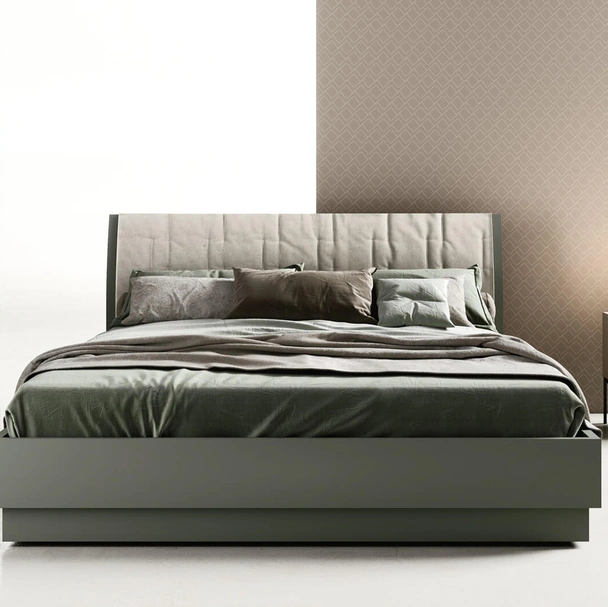 Letto matrimoniale con testiera con cuffia in tessuto Bent di Zalf