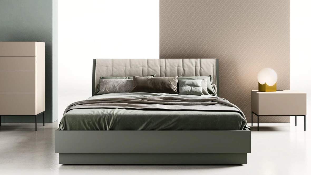 Letto matrimoniale con testiera con cuffia in tessuto Bent di Zalf