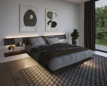 Letto matrimoniale in legno con contenitore sospeso Biplano di Fimar