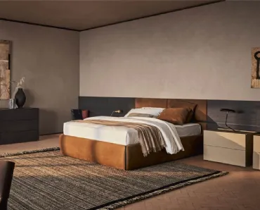 Letto Sommier in pelle con Boiserie in Legno di Pianca