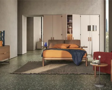 Letto matrimoniale in pelle e legno massello Dioniso di Pianca