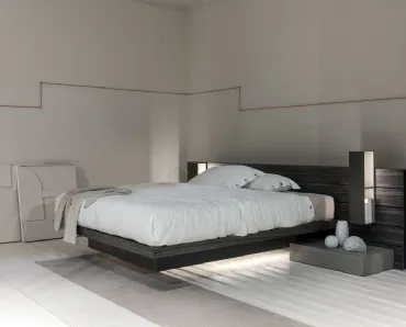 Letto in legno con box contenitore sollevato da terra con testiera autoportante Sestante di Fimar