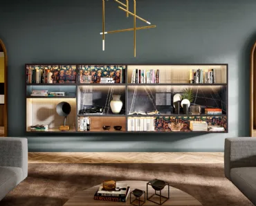 Libreria 30mm Sospesa in laccato opaco e vetro di Lago