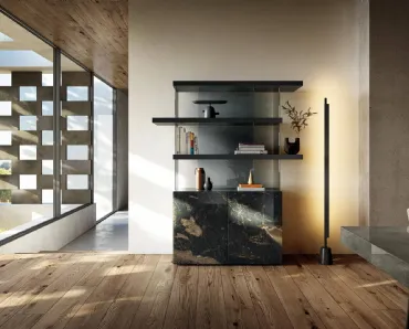 Libreria Air 1464 in vetro effetto marmo e laccato di Lago