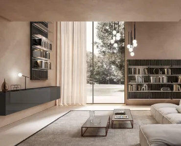 Libreria sospesa Boiserie Air in Logwood Grey di Capo d'Opera