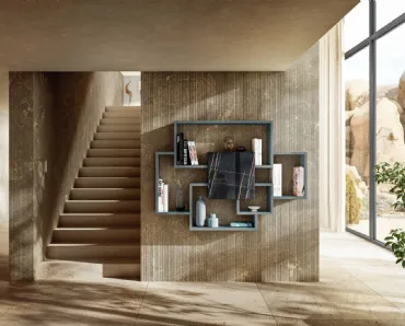 Libreria sospesa LagoLinea 1220 in laccato e vetro effetto marmo di Lago
