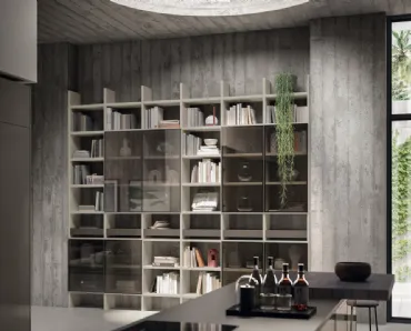 Libreria Living Libra in laccato opaco Grigio Gabbiano e Cuvé di Scavolini