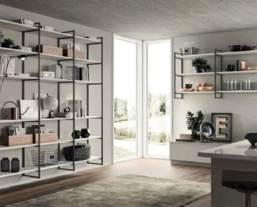 Libreria Living Sax sistema Metro in decorativo Concrete Jersey di Scavolini