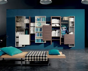 Libreria Side 15 in finitura olmo ruggine, laccato inverno e pomice di Fimar