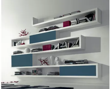 Libreria sospesa in rovere laccato inverno con ante scorrevoli in vetro satinato laccato Avio Side 18 di Fimar