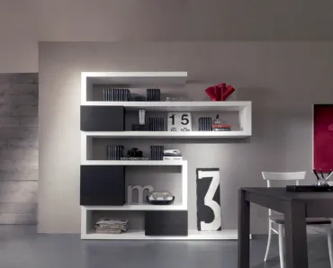 Libreria Side 19 in laccato inverno con contenitori in quercia brown di Fimar