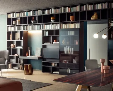 Libreria a muro Spazioteca in laccato opaco Espresso di Pianca