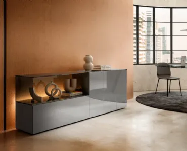 Madia 36e8 Glass 1336 in vetro con grande teca espositiva in vetro trasparente bronzato di Lago