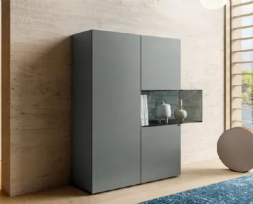 Madia Alta 36e8 Glass 1353 in vetro laccato Grigio opaco con teca espositiva di Lago