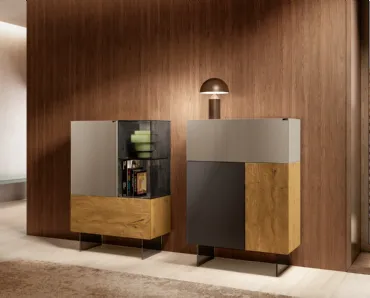 Madia Alta 36e8 Glass 1351 in vetro laccato opaco e fumé e legno di Lago