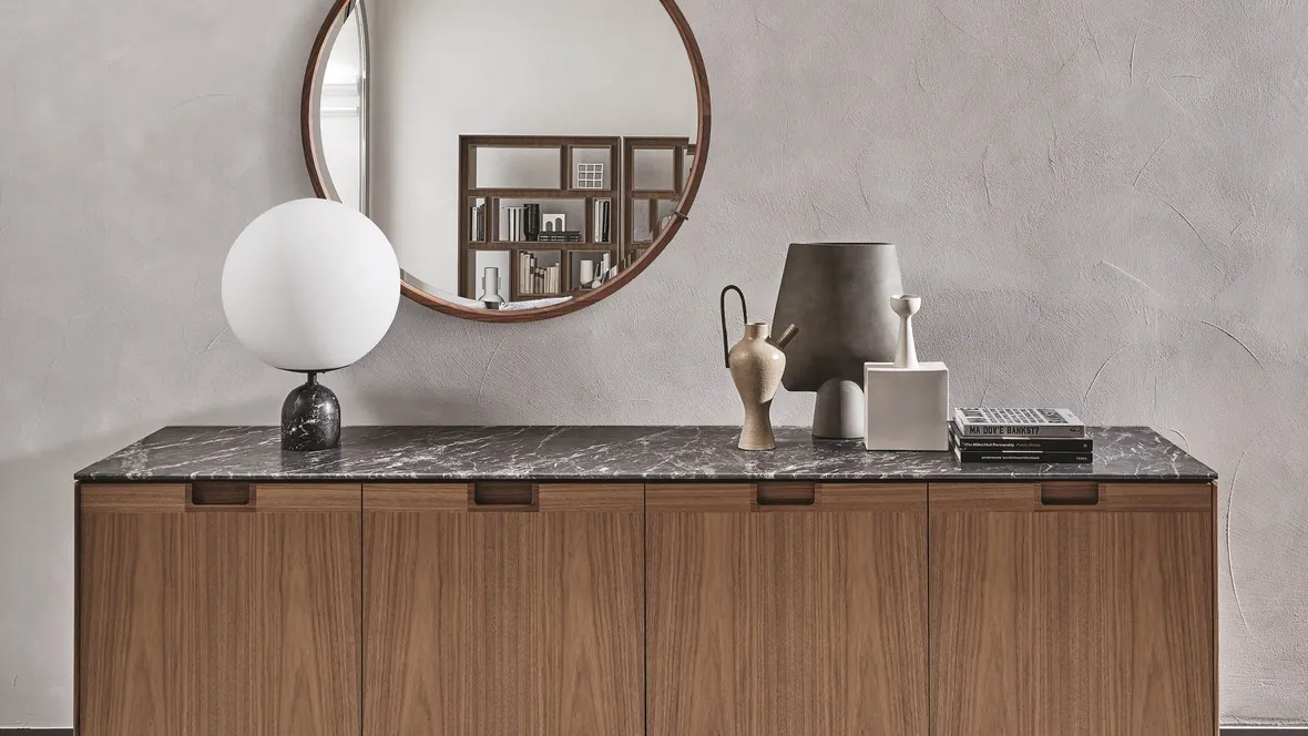 Madia con quattro ante battenti in legno con intarsio Matics 4 di Porada