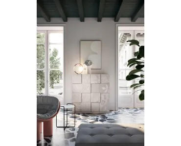 Madia Alta Quadro in laccato opaco Bianco con lavorazione Patchwork in 3D di Capo d'Opera