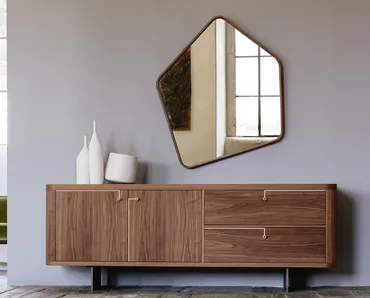 Madia con intarsio in acero naturale Rondò di Porada