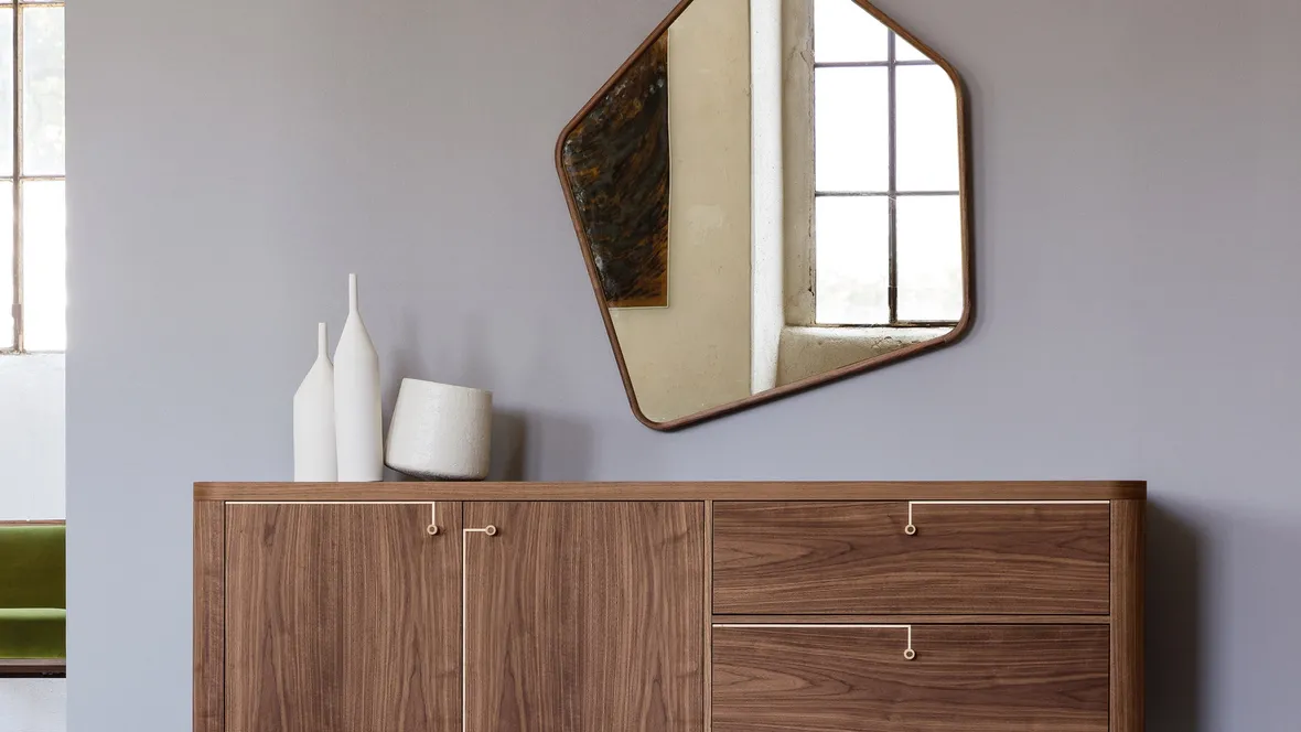 Madia con intarsio in acero naturale Rondò di Porada