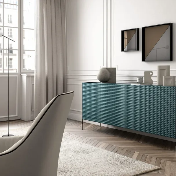 Madia Spin in laccato opaco finitura Velvet Harmony Green 3D Luxor di Capo d'Opera