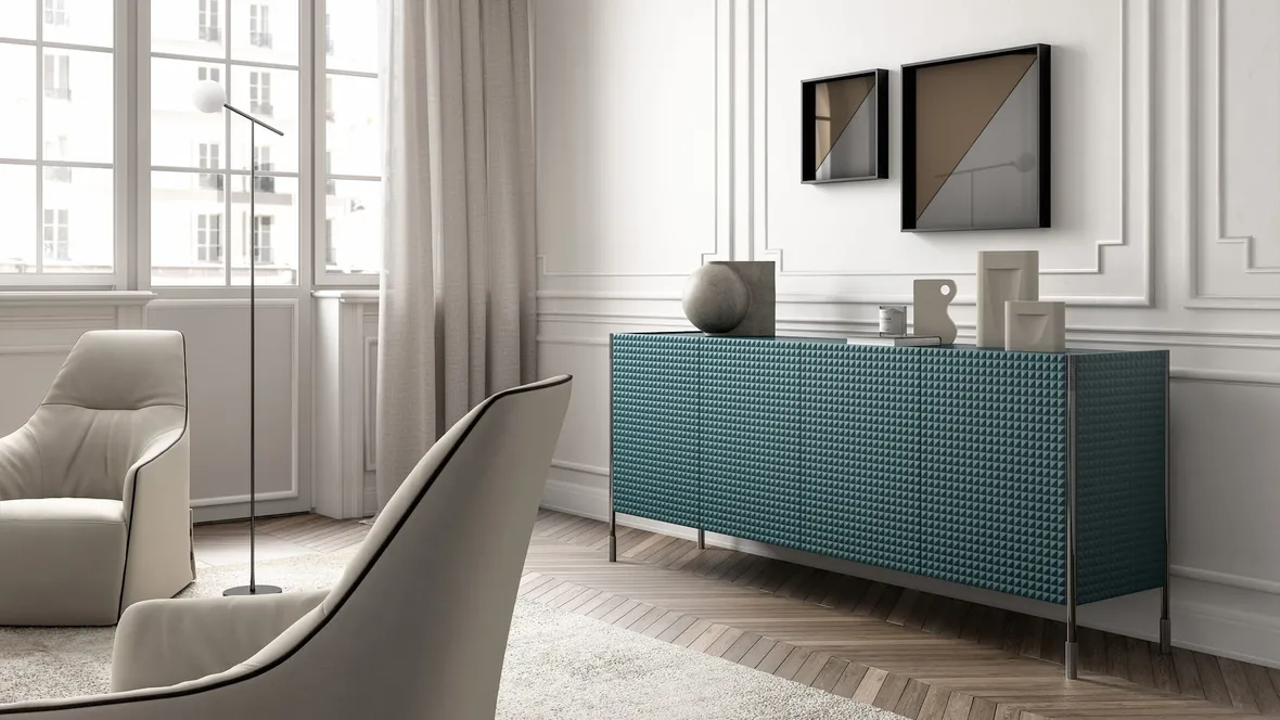 Madia Spin in laccato opaco finitura Velvet Harmony Green 3D Luxor di Capo d'Opera