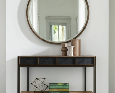 Mobile ingresso Bayus 8 in legno con cassetti in cuoio di Porada