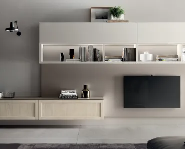 Parete Attrezzata Living Carattere in Frassino Avorio di Scavolini
