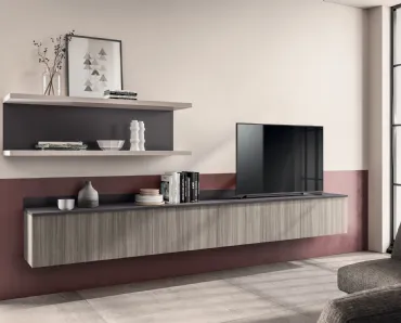 Parete Attrezzata sospesa Living Easy Urban in decorativo Eucalipto Taj di Scavolini