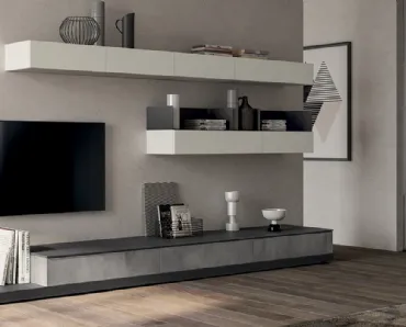 Parete Attrezzata Living Evolution in decorativo Concrete Medium di Scavolini