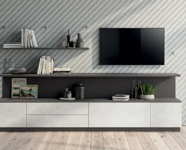 Parete Attrezzata Living Evolution in decorativo Concrete di Scavolini
