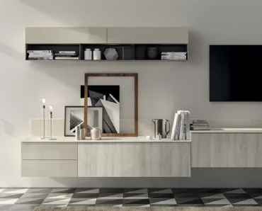 Parete Attrezzata Living Evolution in Decorativo Rovere Artic di Scavolini