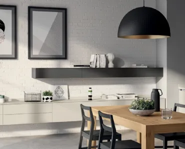 Parete Attrezzata sospesa Living Evolution in laccato opaco Tortora di Scavolini